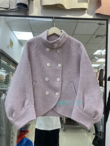 高端定制2023秋冬羊毛大衣女装欧洲站双面呢外套半高领绵羊毛短款