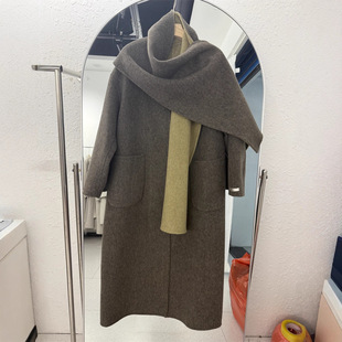 大牌双色双面羊毛羊绒大衣长款围巾斗篷披肩加厚慵懒宽松女外套