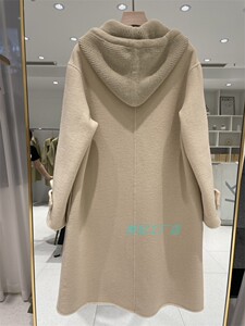 高端定制2023秋冬羊毛大衣女装欧洲站双面呢连帽绵羊毛长款学院风