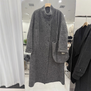 实体货源双面羊毛大衣立领英伦风大气加长开叉毛呢外套