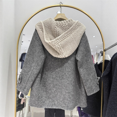 韩系休闲双面呢羊毛大衣外套2025秋冬慵懒风毛呢大衣女设计感连帽