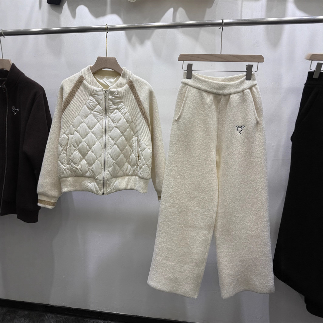 冬季新款欧美风时尚简约棒球服针织拼接棉衣长袖开衫外套女装