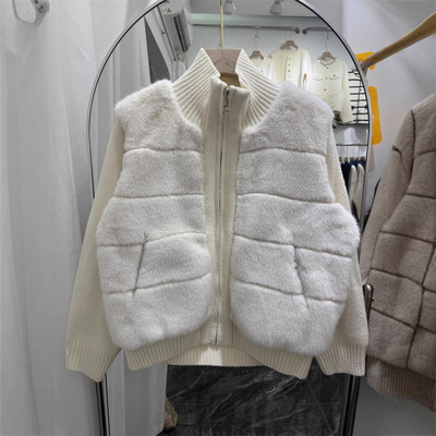 LP同款设计感秋冬季外套针织拼接仿水貂皮草拼接加厚立领外套