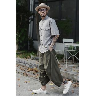 男士 棉麻立体剪裁阔腿裤 新款 裤 工装 休闲 哈伦裤 男 BACK FOLLOW