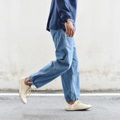 宽松高腰牛仔裤 美式 男 男士 沾酱 束脚裤 JF08抽绳九分裤 工装 原牛