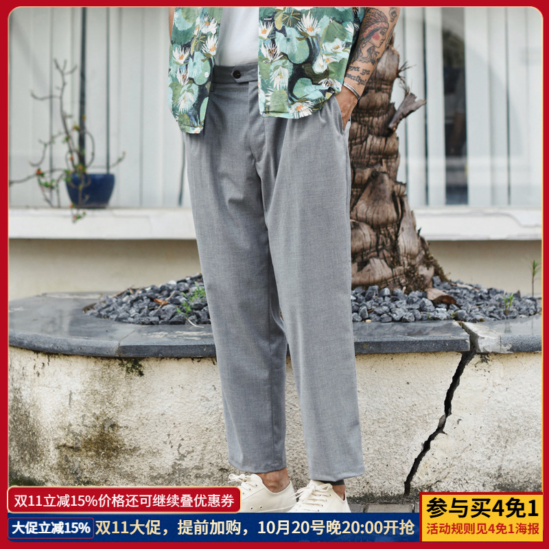 沾酱 九分休闲西裤男 休闲长裤男 复古VINTAGE经典裤子男