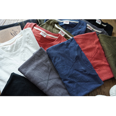 沾酱 竹节纱打底T恤男 复古纯棉 纯色圆领T 夏新品短袖 复古咔叽