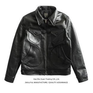 沾酱 门多萨马皮皮衣男 夹克男士 复古休闲重磅夹克外套 阿美咔叽