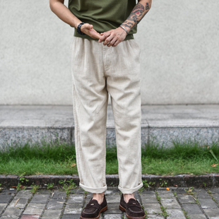 男 轻薄工装 裤 沾酱 阿美咔叽 苎麻透气休闲长裤 宽松裤 复古 夏季