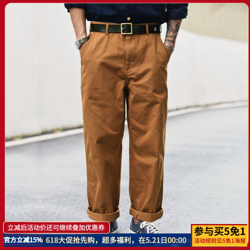 沾酱 宽松厚料 chino XX001休闲裤男 复古风 工装裤 纯棉卡其裤