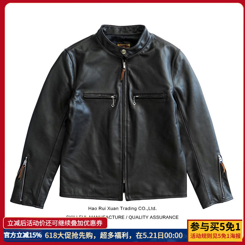 沾酱 J100马皮夹克 头层皮男士皮衣 夹克外套 复古机车夹克咔叽