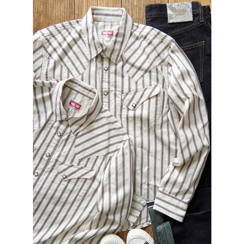 沾酱 复古提花条纹西部风衬衫男 秋季男士长袖休闲咔叽潮 莱赛尔