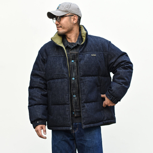 沾酱 双面牛仔羽绒服男 面包服90白鸭绒加厚复古工装羽绒冬季咔叽