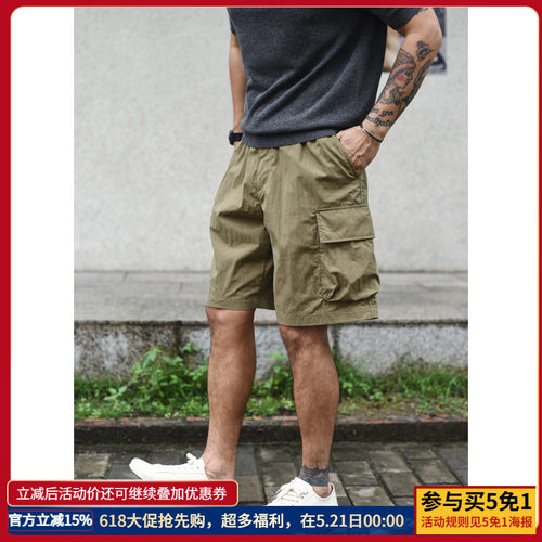 沾酱 机能速干宽松短裤男 夏季工装短裤 休闲裤运动复古 阿美咔叽