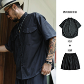 BACK 日系cityboy落肩宽松套装 复古衬衫 FOLLOW 短裤 户外休闲