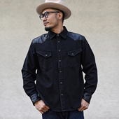 西部风拼接衬衫 男 西部休闲衬衣复古男士 沾酱 长袖 纯色阿美咔叽潮