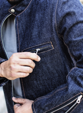 沾酱 J100赤耳牛仔夹克男 机车 新款秋季复古纯棉工装外套 丹宁