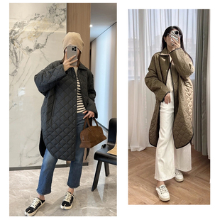 国内现货24冬季TOTEME茧型宽松廓形菱格翻领中长款棉服薄外套
