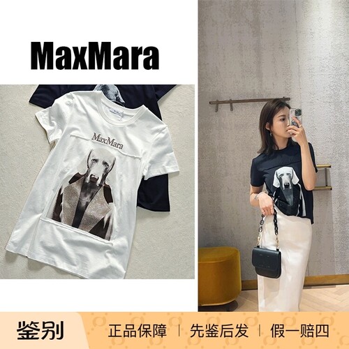 25春夏新款国内现货MaxMara经典款水钻猎犬印花圆领短袖T恤
