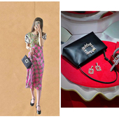 现货Roger Vivier 小牛皮RV水钻方扣Broche系列单肩腋下包手提包