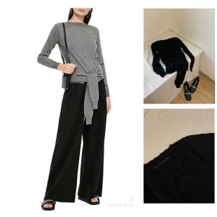 子装 国内现货冬季 MM6绵羊毛袖 Maison 饰一字领毛衣 margiela