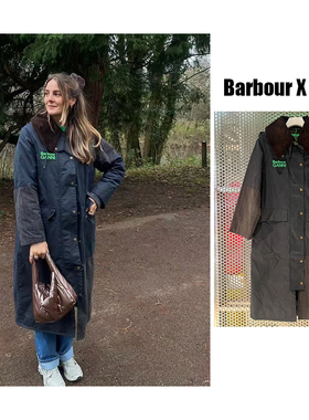 国内现货24秋季Barbour X GANNI英伦风涂蜡翻领连帽长款棉服外套