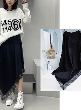 国内现货Maison Margiela MM6蕾丝拼接通勤百搭纯色包臀半身裙