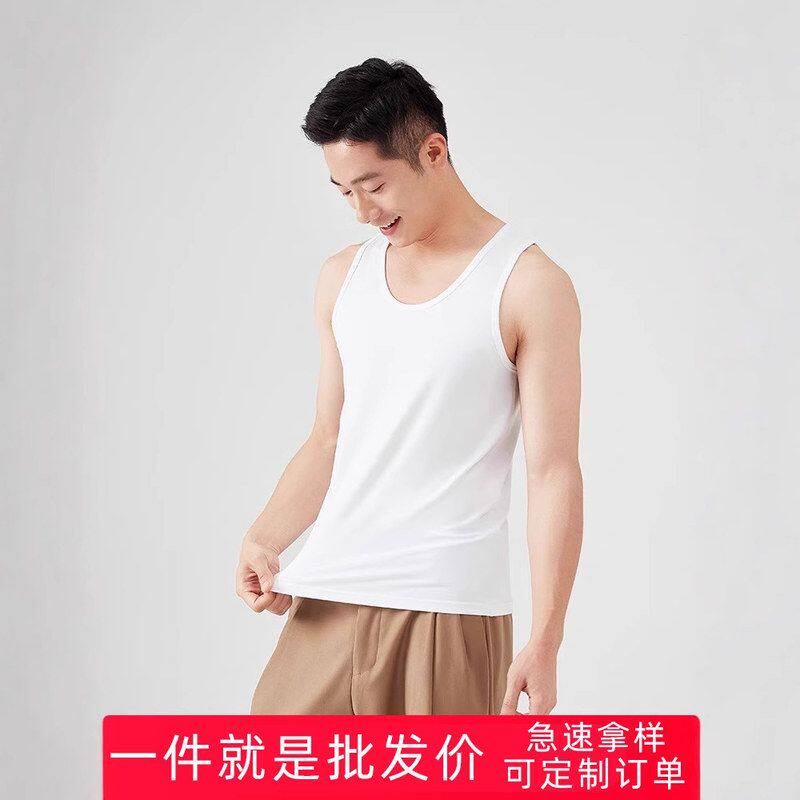 夏季背心男竹纤维凉感透气无袖t恤白色重磅吸汗透气弹力宽松坎肩