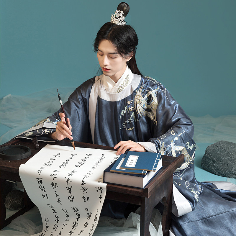 【流烟昔泠-山有书】原创传统CP男女汉服刺绣花宋制襕衫非古装