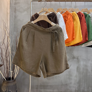 亚麻短裤女夏天外穿2026新款复古宽松a字版显瘦百搭棉麻休闲裤子