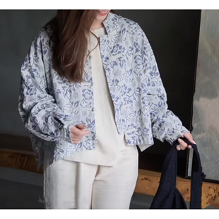 2025秋季新款文艺复古休闲宽松长袖外套新中式提花女士外披上衣
