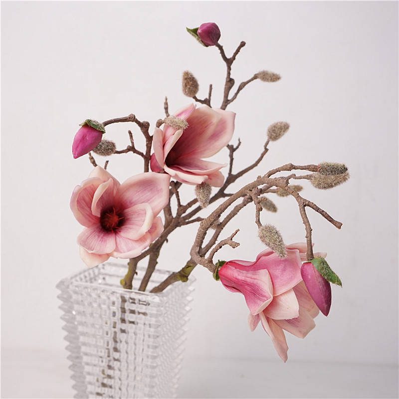 玉兰花欧式软胶手感仿真花茶几装饰摆件假花中式轻奢软装插花艺术