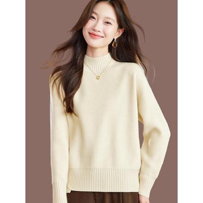 秋冬半高领打底上衣女2025秋装洋气宽松毛衣羊毛针织打底衫洋气