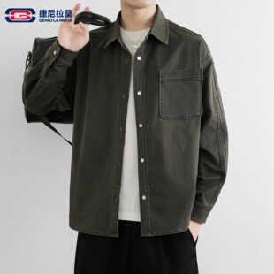 GENIOLAMODE捷尼拉莫衬衫早春男士复古百搭潮流翻领上衣h