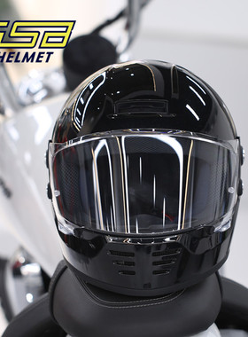 gsb复古摩托车头盔全盔男全覆式女骑机车四季通用V63个性安全头盔