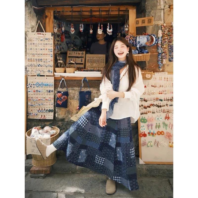 日系休闲度假风时尚套装防晒罩衫上衣女小众印花半身裙