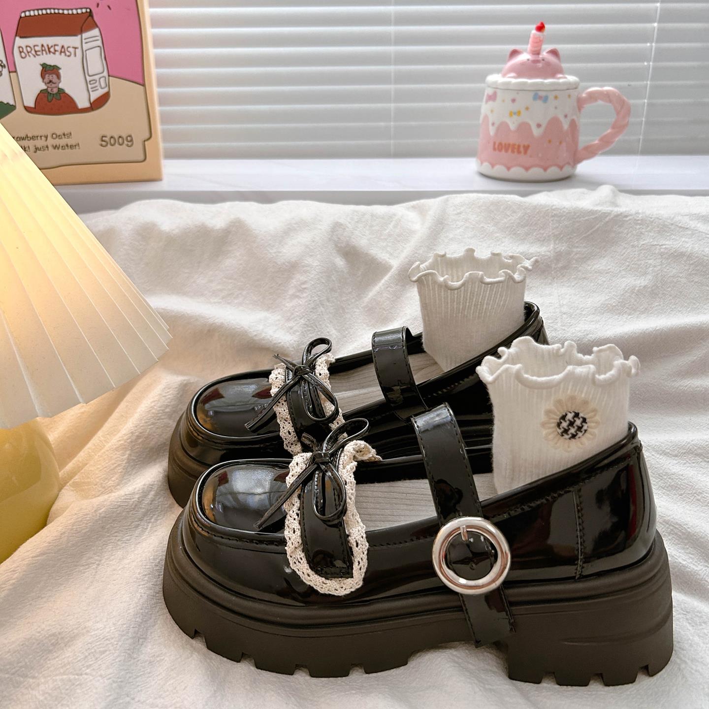 黑色日系圆头蝴蝶结小皮鞋女2025夏季新款百搭厚底配裙子玛丽珍鞋