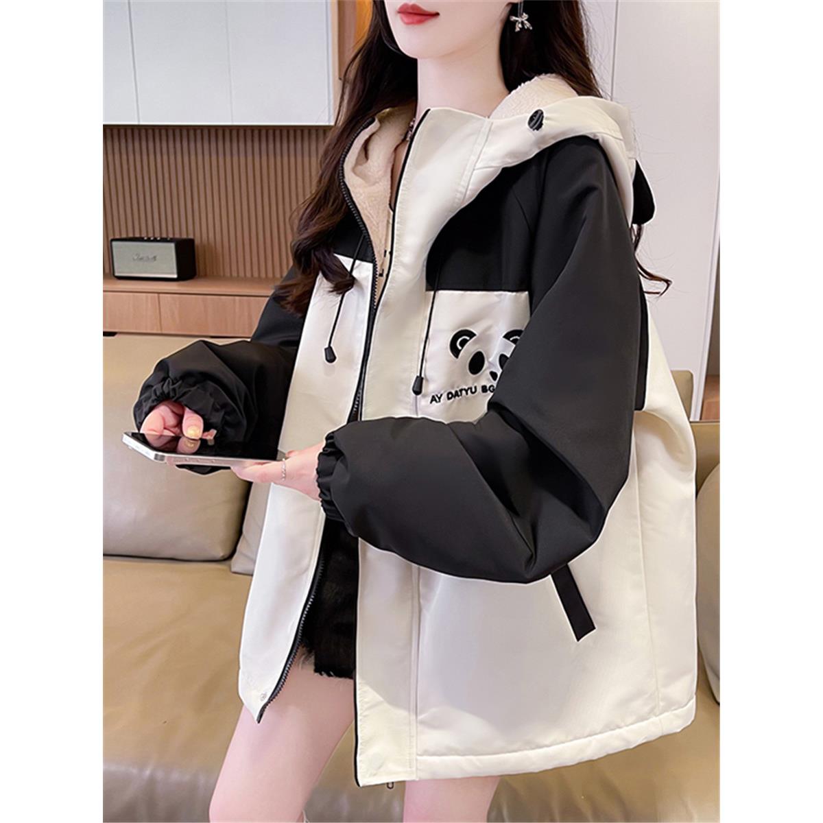 羊羔毛秋冬外套女加厚2024新款情侣装宽松设计感加绒冲锋衣棉服潮