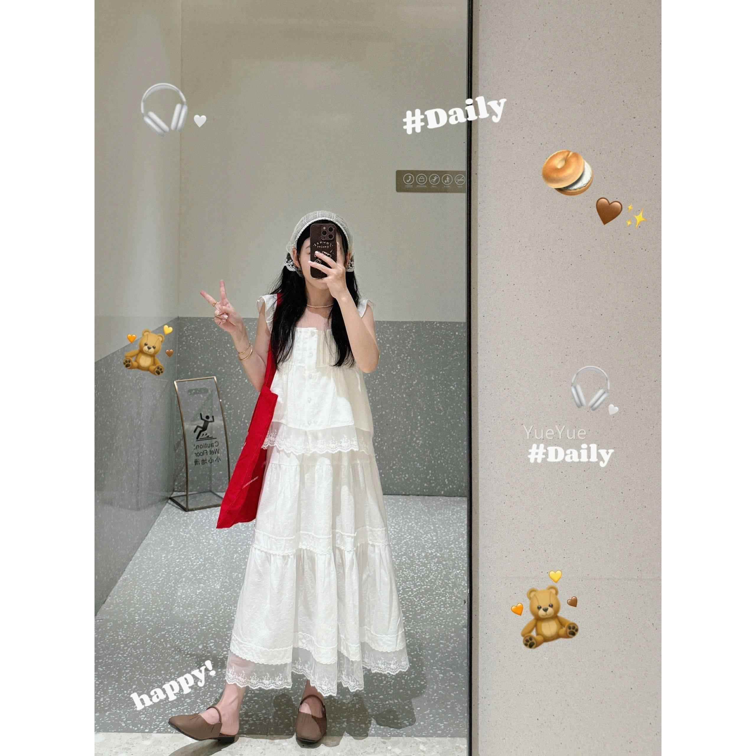 清冷白MZU色系心穿搭夏季法式初恋吊背衣上半身长裙奶系两件套带
