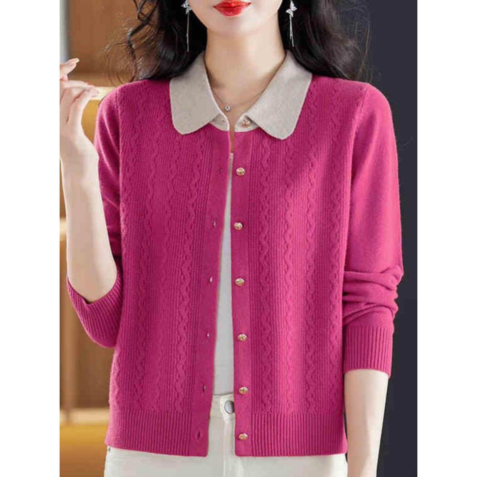 2025春秋新款百搭高档羊毛针织开衫女春秋新款妈妈装宽松毛衣外套,女装/女士精品,毛针织衫,淘宝优惠券,粉丝福利购,淘宝优惠卷