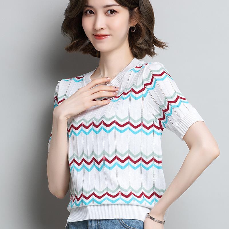 2025新款春夏款时尚百搭薄款防晒冰丝针织开 衫女短款上衣短袖T恤