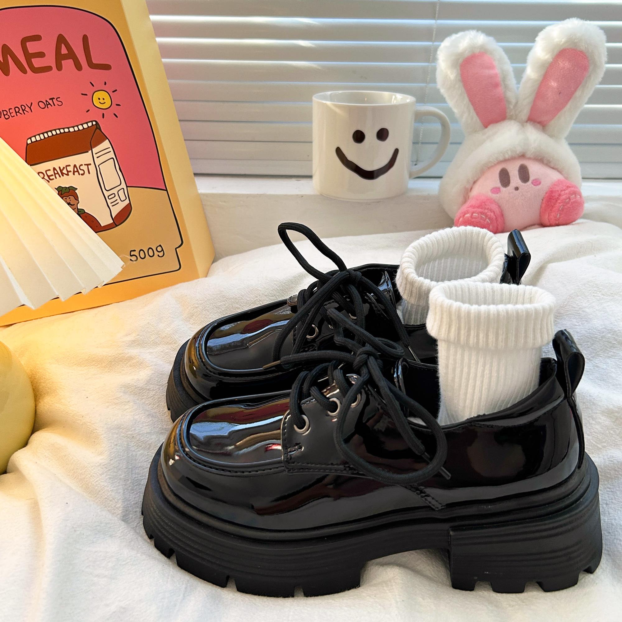 厚底增高系带小皮鞋女2025年春秋新款日系jk配裙子覆古英伦风单鞋