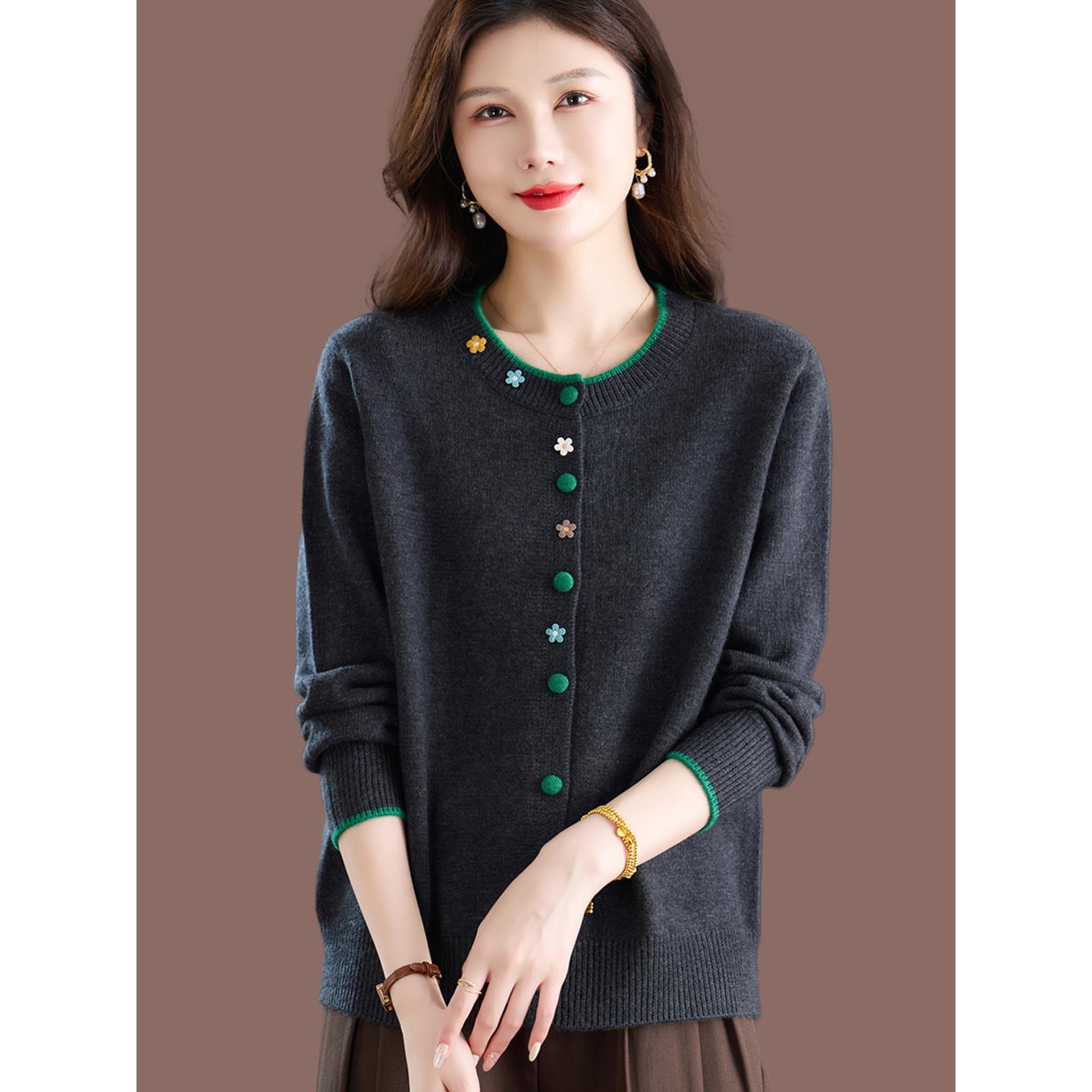 2025春秋新款毛衣显瘦外套圆领羊毛针织开衫宽松外搭披肩洋气上衣