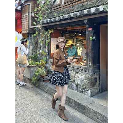 切糕自制小个子秋季上衣女新款短款夹克棕色美拉德早秋好看外套