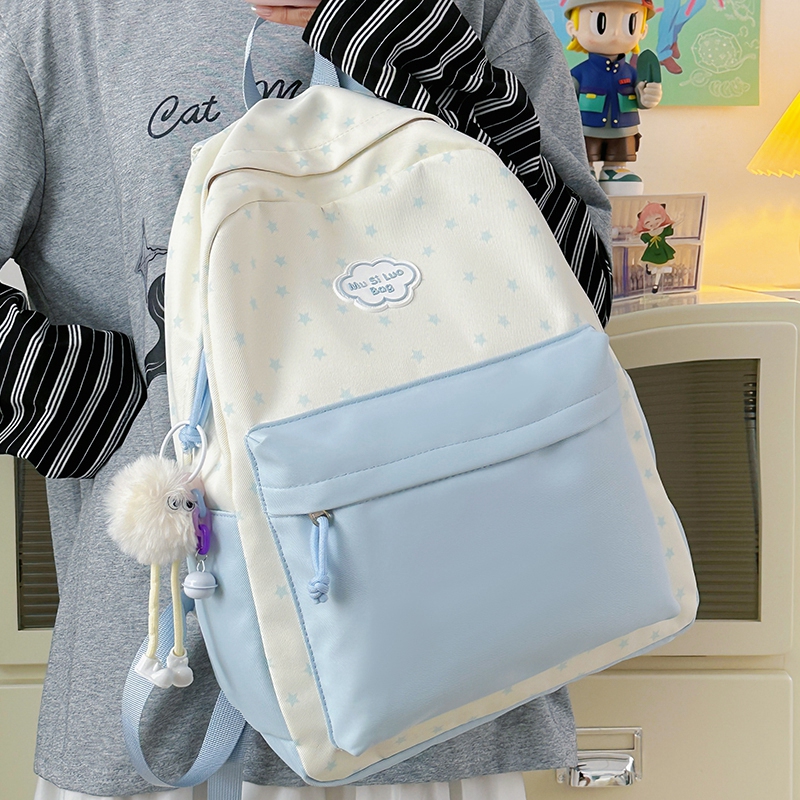 书包初中生女生ins风小众蓝色韩系大容量肩包高中双肩包高颜值女