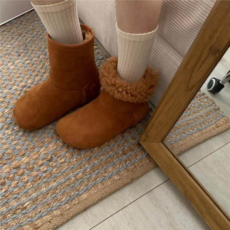 秋冬加绒雪地靴2025新款复古加厚平底走秀款时装靴大头休闲棉靴女