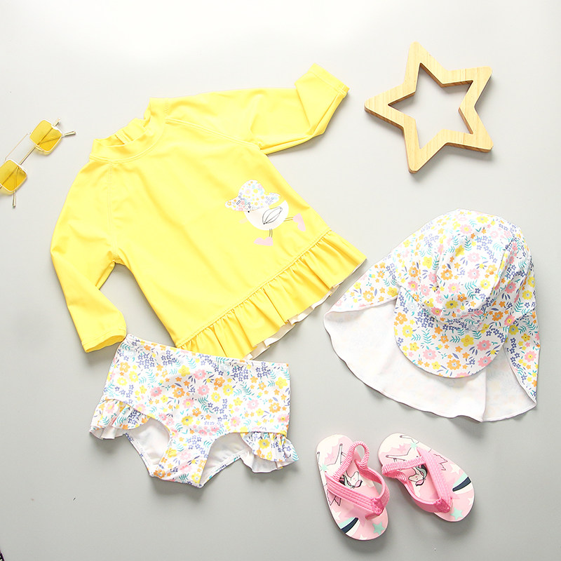 韩国儿童沙滩泳衣裤女童防晒中小童幼童分体婴儿游泳套装冲浪服潮