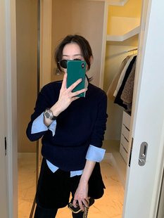 新款 毛衣法式 女装 短款 高级感Polo领上衣 拼接假两件针织衫 2026春装