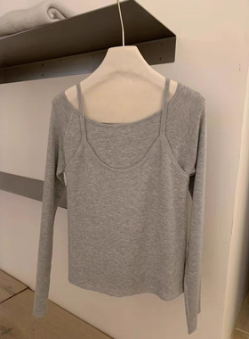 IMISS家品质货2025秋款温柔假两件圆领长袖针织衫女时尚潮酷个性