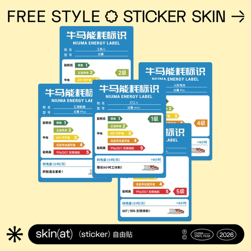 SkinAT 网红牛马打工人贴纸 云端待命 守护者搞笑笔记本手机壳装饰贴 牛马能耗等级创意贴画 打工人搞怪贴